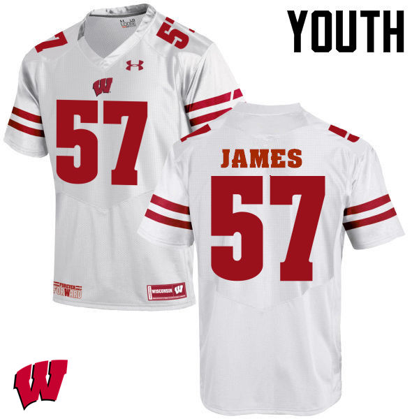 Wisconsin Badgers Youth #57 Alec James NCAA Under Armour Authentic White College Stitched Football Jersey TQ40X42RJ